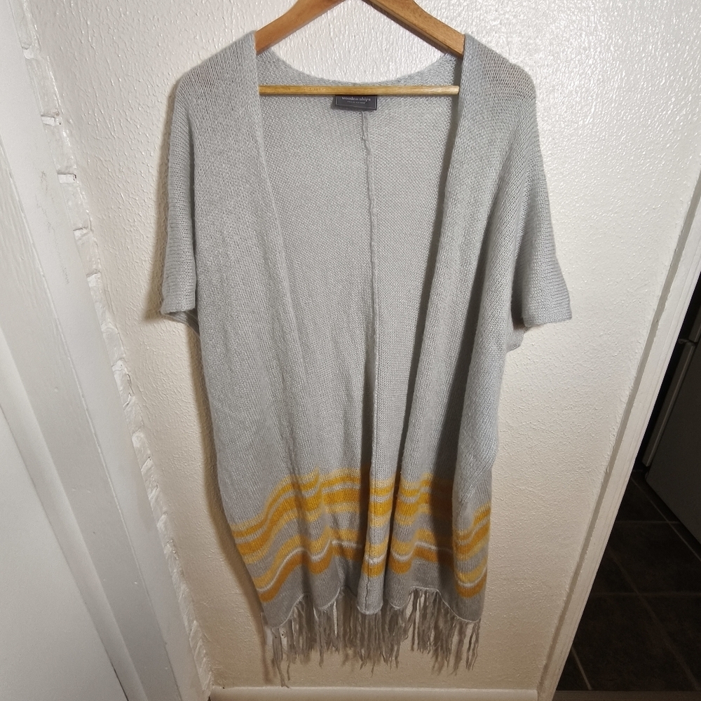 Wooden Ships Mohair Wool Shawl Longline Cardigan sz OS Gray Yellow Cozy Fisherma